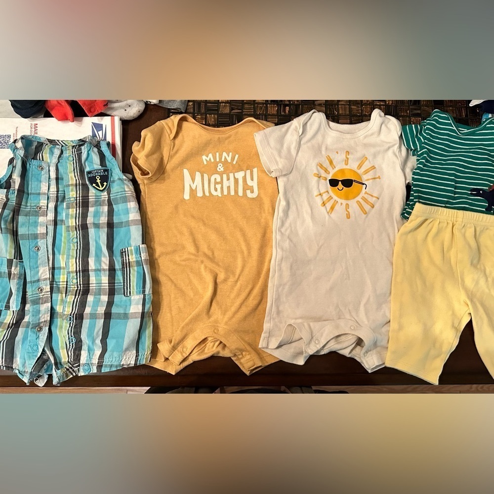 Boys 6 month summer clothes bundle jumpers one piece shorts tee onesie yellow